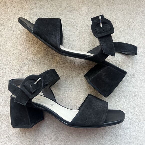 Gabor Black Nubuck Leather Low Heel Block Sandals Women UK 6.5 US 9 Wide Strap - Picture 1 of 15